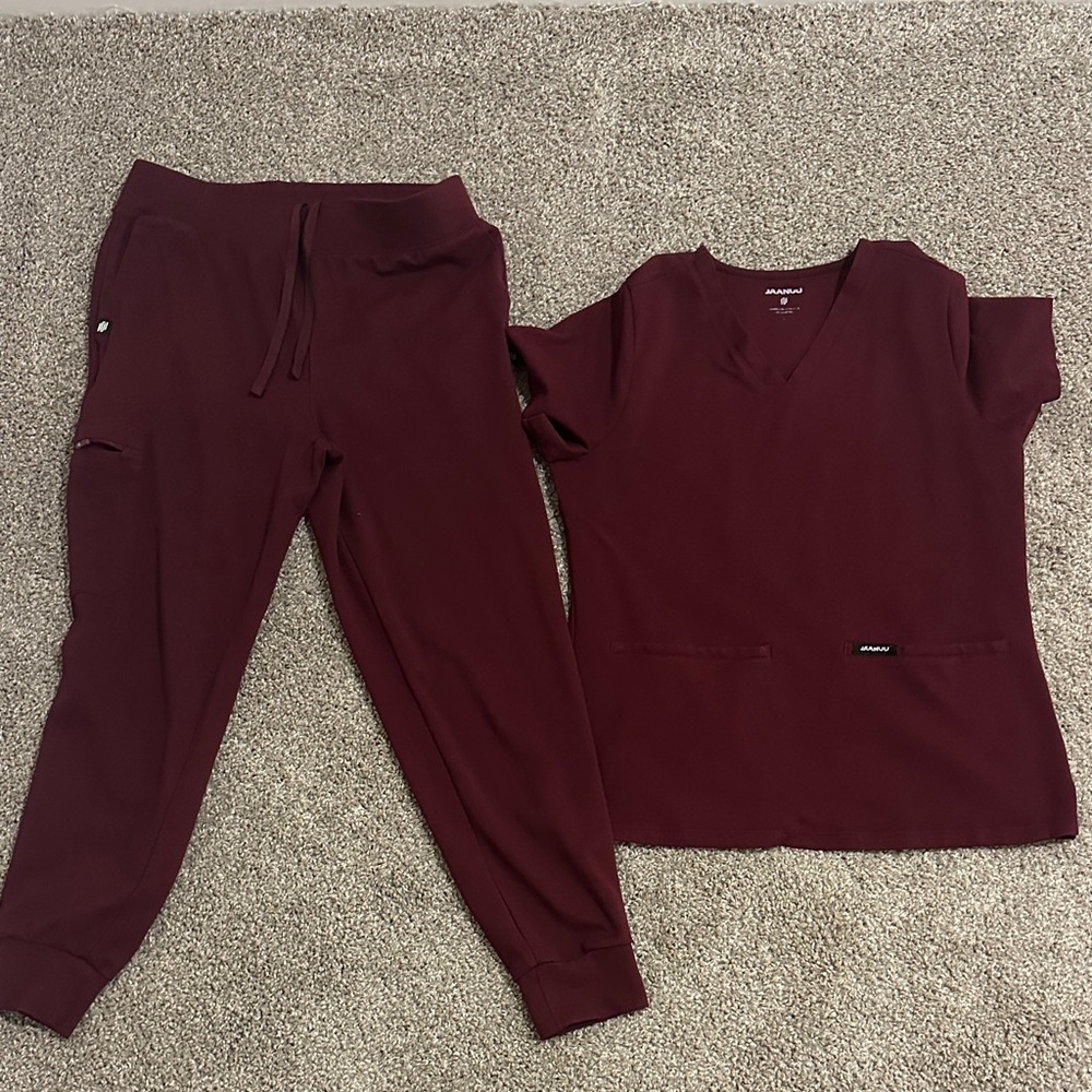 Jaanuu Maroon Women's Scrub Set - Top & Jogger Pants